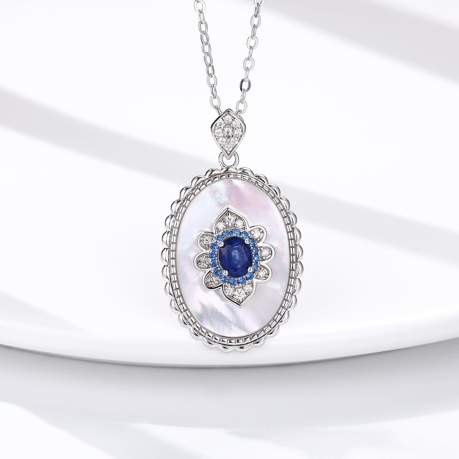 Sapphire Diamond Pendant 925 Sterling Silver Party 